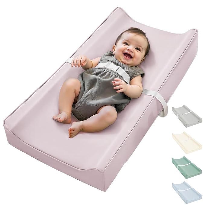 Vegan Leather Waterproof Baby Changing Pad - Wipeable, Extra Thick & Portable & Non-Slip Diaper Mat for Dresser, Crib, Travel | Soft & Safe (Pink)