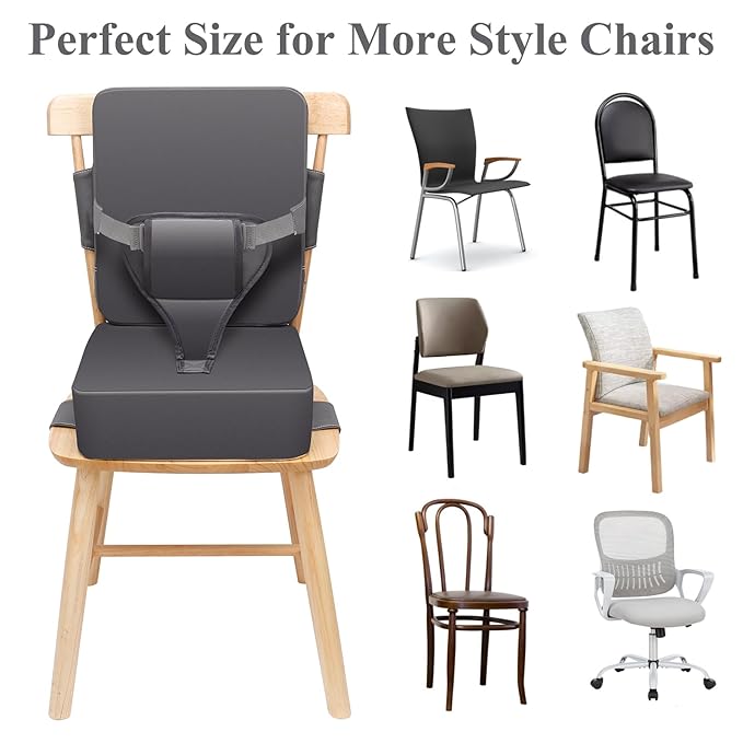 Toddler Booster Seat for Dining Table, Non-Slip Kitchen Chair Booster Seat with Backrest and Adjustable Straps, Portable PU Waterproof Travel Baby Booster Increasing Cushion