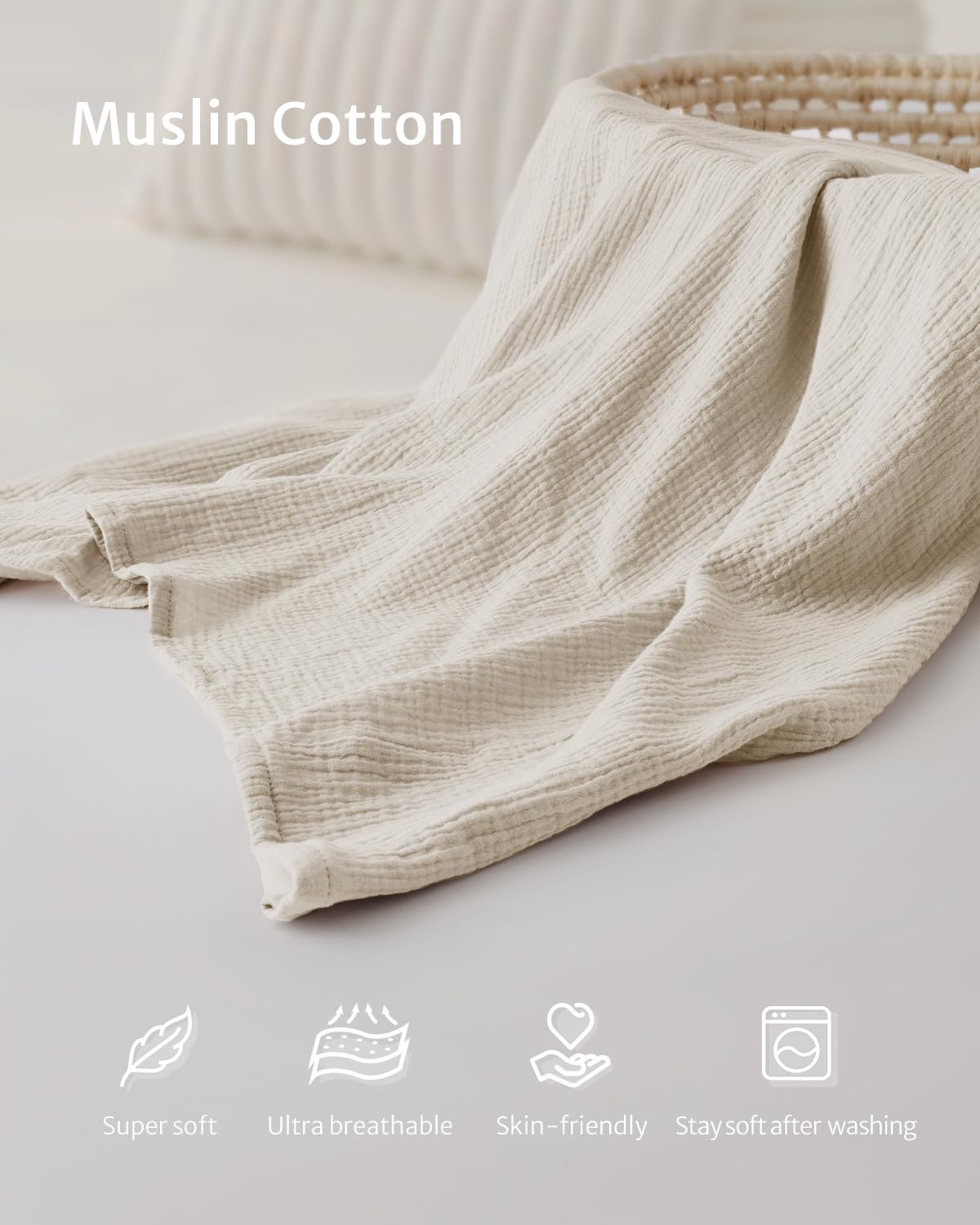 Blissful Diary Muslin Nursing Cover for Breastfeeding, Breathable Breastfeeding Cover up with Arch Neckline for Women, Nursing Apron (Cream)