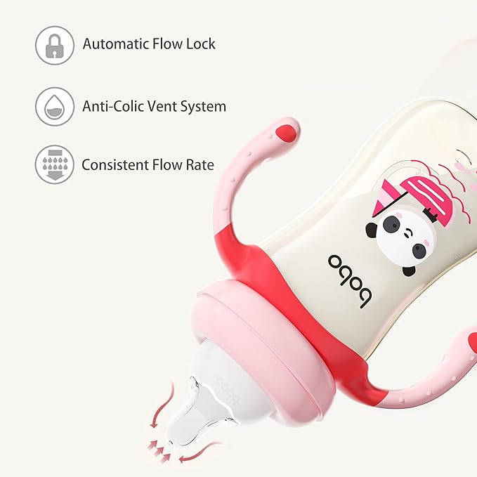 YOHKOH Natural PPSU Baby Bottle with Natural Response Nipple, Newborn Anti-Colic Baby Bottles with Handle, Wide Neck Mushroom Cap Baby Bottle (8.8oz (Pack of 4), Multicolour)