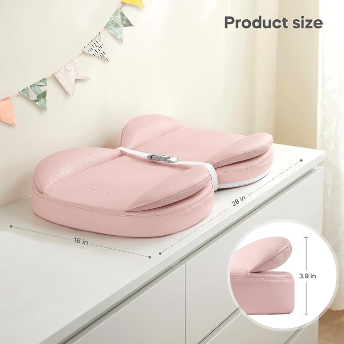 Mamatepe Leather Baby Changing Pad with Waterproof & Wipe-Clean for Dresser and Table, Lightweight and Portable - Memory Foam Cushion for Comfort, 28X16 Pink