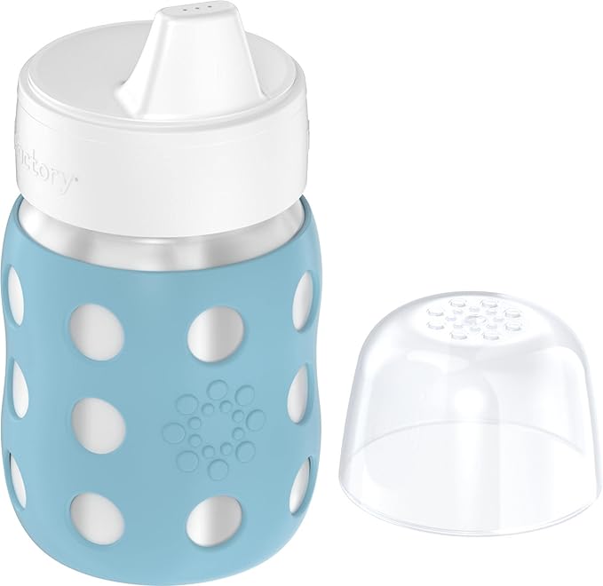 Lifefactory 8-Ounce Stainless-Steel Vacuum-Insulated Wide-Neck Baby Bottle with Hard Sippy, Denim, LS2221WDE4