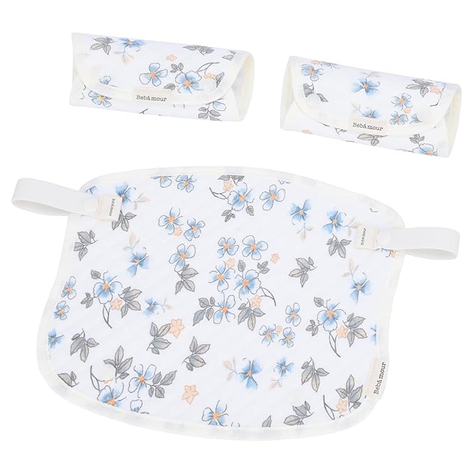 Bebamour Drool and Teething Reversible Cotton Pad For All Carry Positions Baby Carrier White Drool Bib For Boys & Girls(Flower)