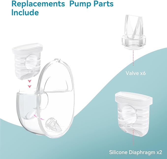Breast Pump Parts for Lansinoh Discreet Duo/Nuliie/Motif Aura Glow S32 Wearable Breast Pump, Incl 6PCS Duckbill Valves & 2PCS Silicone Diaphragms