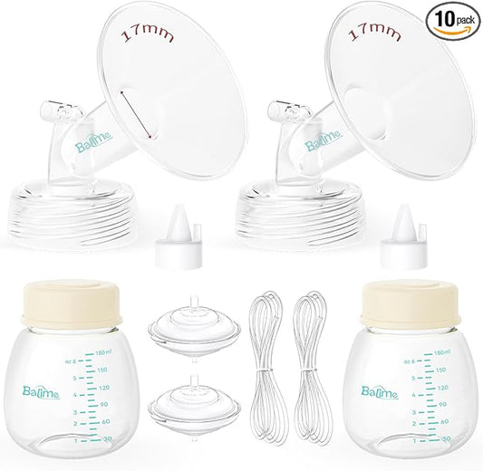 Breast Pump Parts Compatible with Spectra S1/S2/9 Plus, Not Original Accessories, Full Set Replacements Include 17mm Flanges, Valves, Backflow Protectors (Duckbills Included), Tubings and Bottles