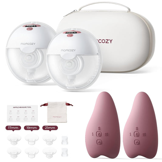 Momcozy M5 Breast Pump & A1 Lactation Massager Combo -Wearable Breast Pump with Double-Sealed Flange (3 Modes/9 Levels) + 2-in-1 Lactation Massager (Heat & Vibration) for Clogged Ducts & Milk Flow
