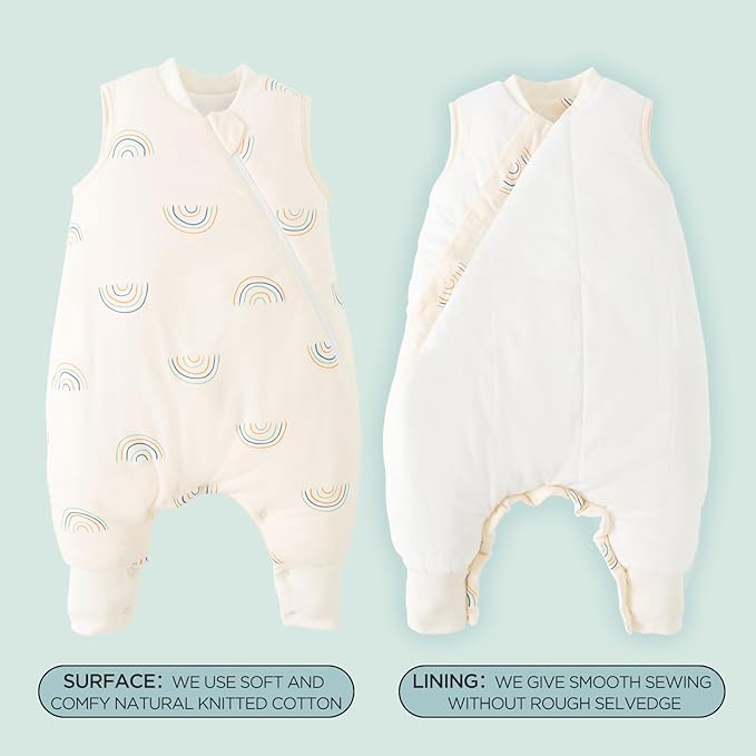 Duomiaomiao 1.5 TOG Toddler Sleep Sack 24-36 Months 100% Cotton Four Season Side Open Zipper Baby Sleep Sack with Feet, Breathable Toddler Wearable Blanket