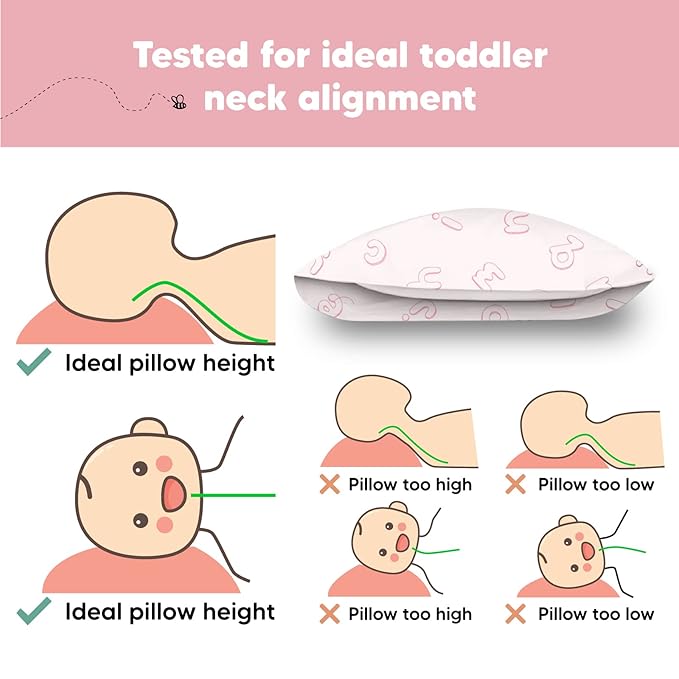 Toddler Pillow with Pillowcase - 13x18 My Little Dreamy Kids Travel Bed Pillows for Sleeping, Organic Cotton Small Pillowcase, Soft & Breathable, Machine Washable, Toddlers 2-5 (ABC Land Rose)