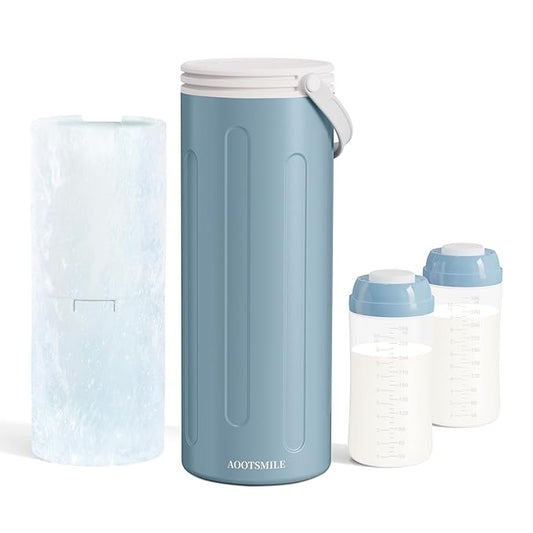 Portable Breast Milk Cooler for Travel, 22oz Large Capacity Breastmilk Chiller for Working Moms, 360° Cooling Keeps Milk Chilled 24 Hours, Includes 2 Baby Bottles, Breastfeeding Essentials