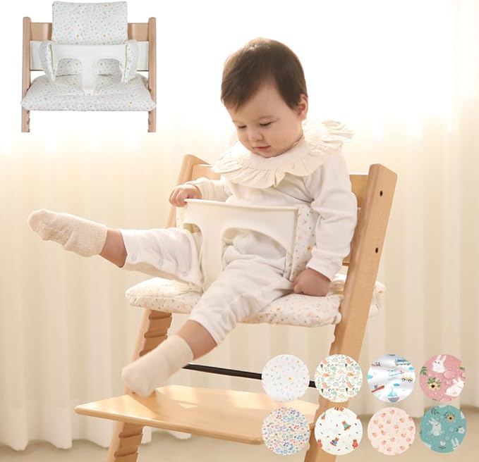 Waterproof Compatible Stokke Tripp Trapp Cushion Set - Easy to Clean Newborn Set - 100% Cotton High Chair Cushion (Little Birdie / 49.5 Counts)