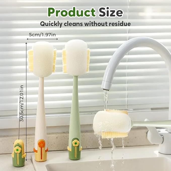 5 in 1 Bottle Cleaning Brush, Multifunctional Water Bottles Cleaner Brushs Portable Bottle and Lid Cleaning Brush Tool, Straw Cleaner Brushs for Baby Bottles Tumblers Glass Cups (2, Green)