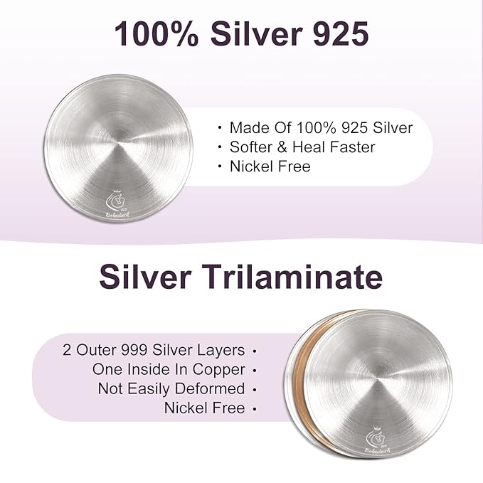 Boboduck Nipple Shields for Nursing Newborn - Trilaminate 999 Silver Nursing Cups Soothe Your Nursing Nipple, Newborn Essentials Nipple Pads, Nipple Covers Protector for Breastfeeding (Large Size)