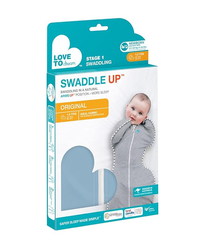 Love to Dream Swaddle UP, Baby Sleep Sack, Self-Soothing Swaddles for Newborns, Get Longer Sleep, Snug Fit Helps Calm Startle Reflex, New Born Essentials for Baby, 1.0 TOG, 5-8.5 lbs, Dusty Blue