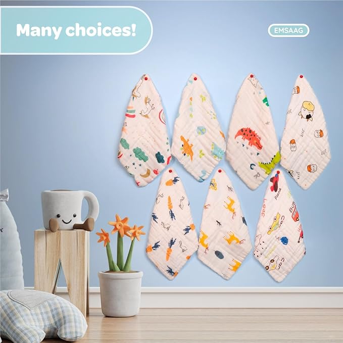 Muslin Baby Washcloths Pack of 7-Soft Sweat Cloths for Newborn,Absorbent Baby Bath and Face Towels,100% Cotton Baby Wipes,Burp Cloths,Feeding Towels for Babies and Infants,Mix Pattern-10 x 10’’