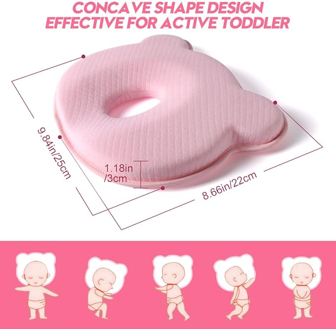 Memory Foam Travel Pillow,Portable Cute Cartoon Bear Soft and Cozy Pillow (Pink)