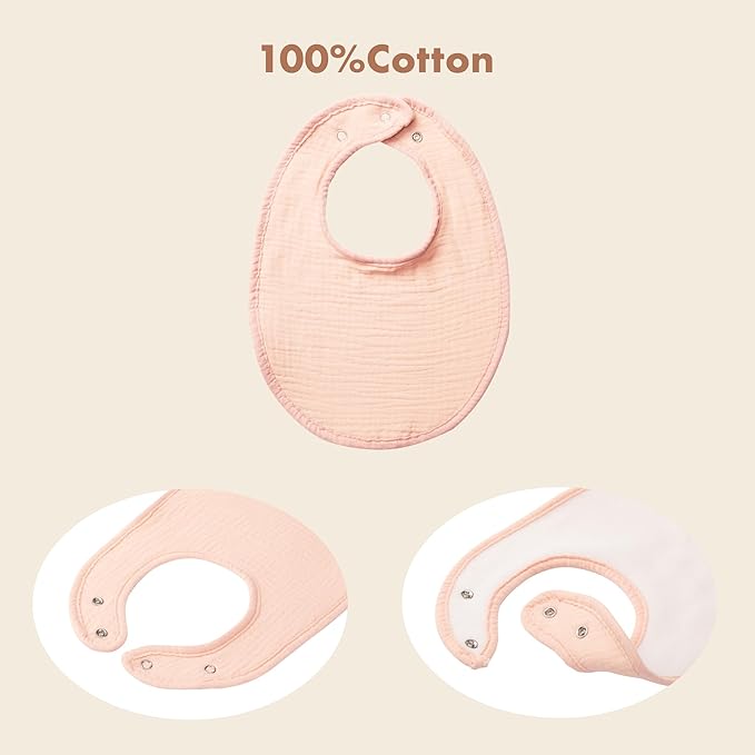 8-Pack Cotton Baby Drool Bibs - Quick-Dry Absorbent Bandana Bibs, Adjustable Snaps for Newborn to 24M