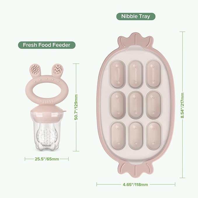 Haakaa Baby Fruit Food Feeder & Silicone Freezer Nibble Tray Combo - Breastmilk Popsicle Mold for Baby Cooling Relief, BPA Free Baby Mesh Food Feeder for Infant Self Feeding