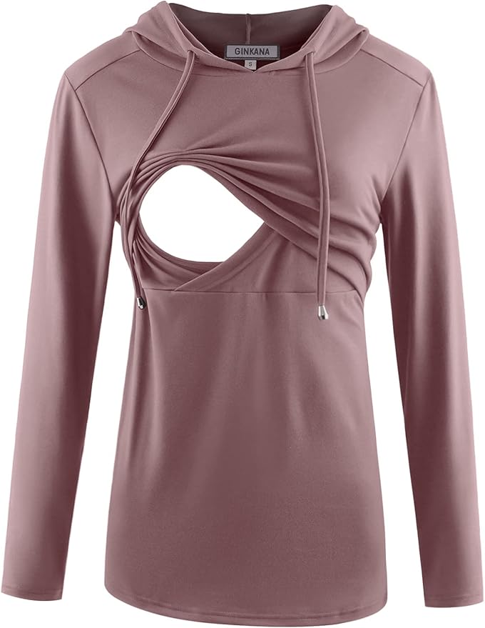 GINKANA Women's Nursing Hoodie Sweatshirt Long Sleeves Breastfeeding Maternity Tops Casual Clothes