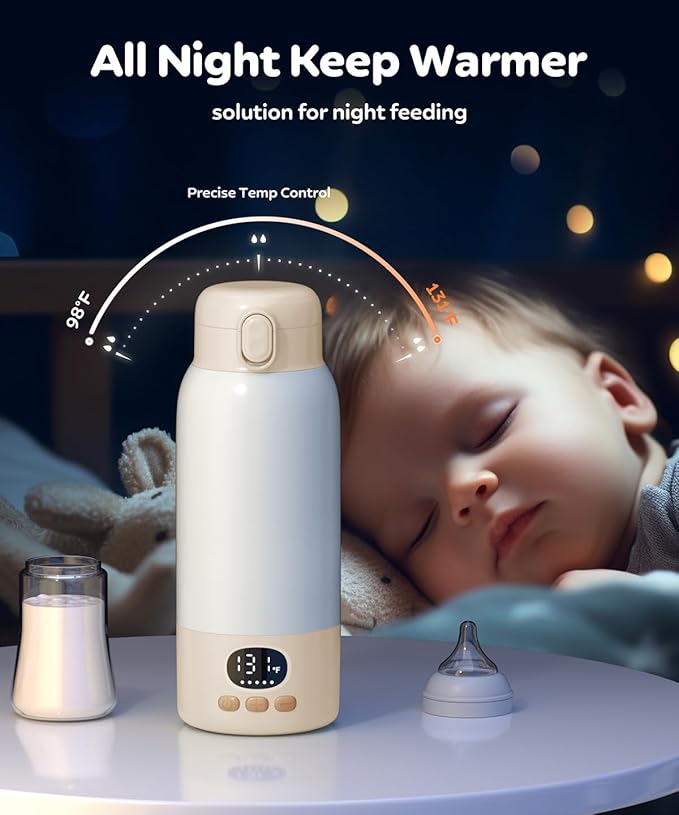 Portable Bottle Warmer for Travel, Milk Warmer for Breast Milk Formula & Water with Fast Heating & Smart Temperature Control,17oz Large Capacity
