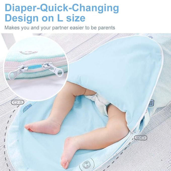 Premium Soft Cotton Baby Swaddle Blankets, Unisex Baby Blanket Wrap for Newborn Baby Boys Girls, Skin Friendly Wearable Swaddling Sleep Sack Calms Startle Reflex (Button, Blue, 3-6 Months)