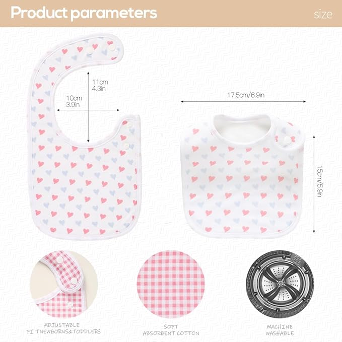 8 Pack Baby Bibs Unisex Adjustable with Snaps Ultra Soft Absorbent Drooling Teething for Boys and Girls