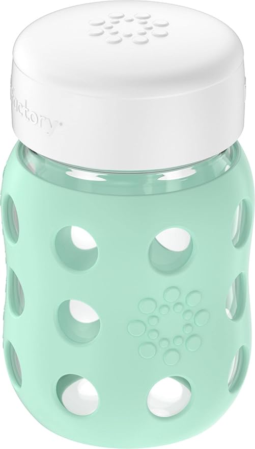 Lifefactory 8-Ounce Wide Neck Glass Baby Bottle with Protective Silicone Sleeve and Flat Cap, Mint (LG2231WMI4)
