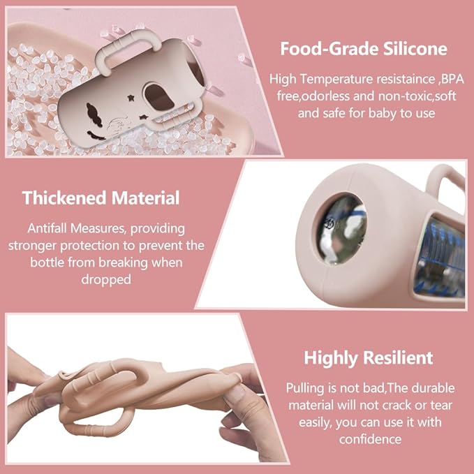 4 Pack Silicone Sleeves for Dr. Brown's Glass Bottles - Drop Protection Bottle Sleeves,Compatible with Dr. Brown's Newborn Glass Bottles,with Silicone Handles,8 oz