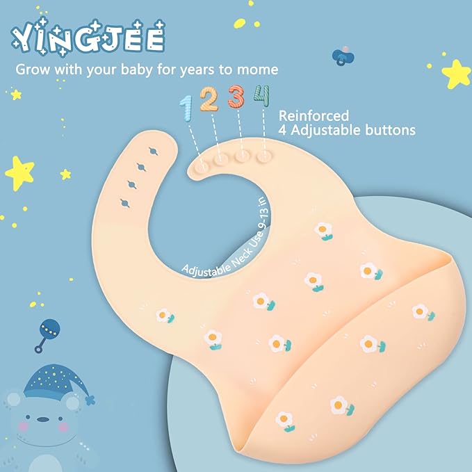 Baby Silicone Feeding Bibs, 3pcs Adjustable Waterproof Bibs for Feeding