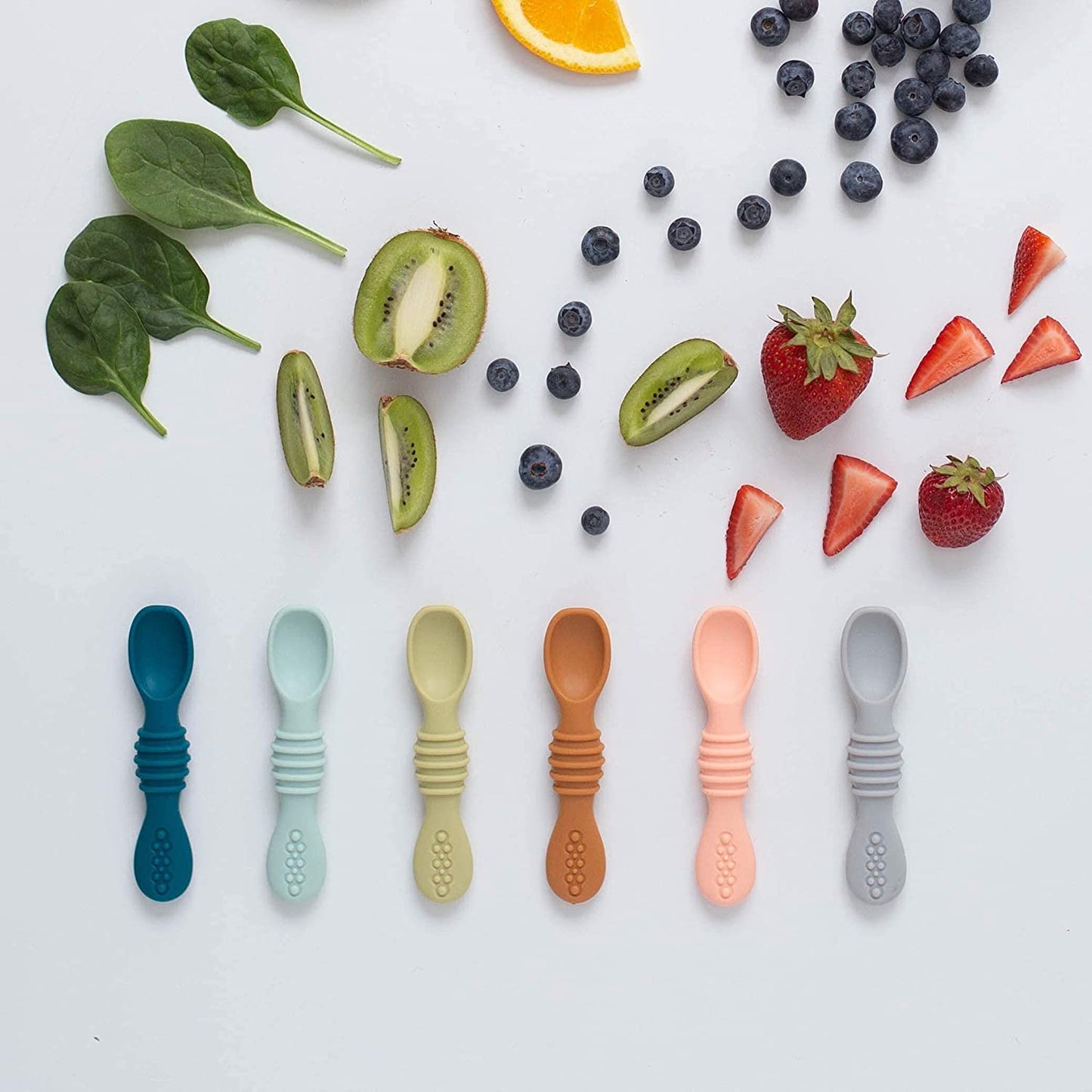 Simka Rose Silicone Baby Spoons Self Feeding (6 Pack)- First Stage Infant Spoons for Babies & Toddlers- Baby Led Weaning Shallow Spoons- Easy on Gums- 6 Months+ -Dishwasher Microwave Safe