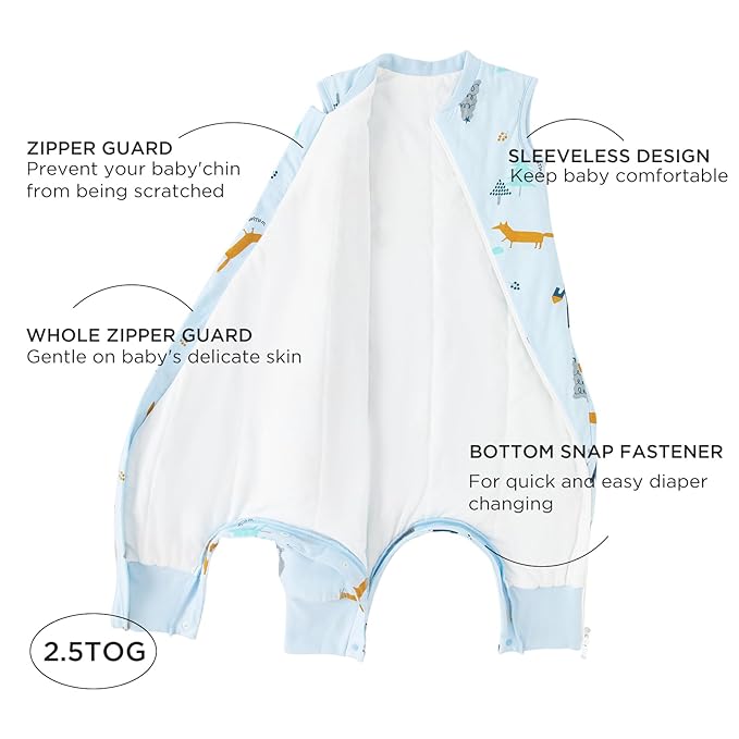 Duomiaomiao 2.5 TOG Toddler Sleep Sack 6-12 Months 100% Cotton Winter Side Open Zipper Baby Sleep Sack with Feet, Warm Toddler Wearable Blanket