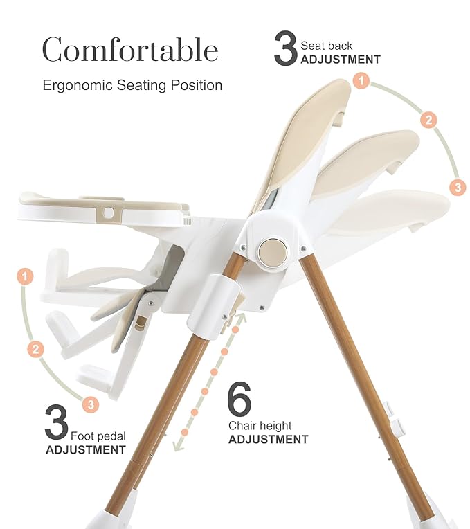 Mallify Foldable High Chairs for Babies and Toddlers, 3-in-1 Convertible Baby High Chair with Removable Soft Cushion and Tray, Adjustable Height & Recline, Lockable Wheels, Cream