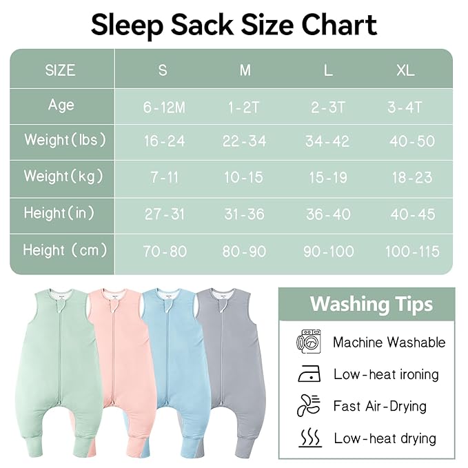 Rayon Made From Bamboo Sleep Sack 3t-4t 0.5 Tog Ultra Soft Summer Toddler Sleep Sack 36-48 Months with Feet 2-Way Zipper Lightweight Baby Sleeping Bag with Legs Thin Baby Wearable Blanket-Green