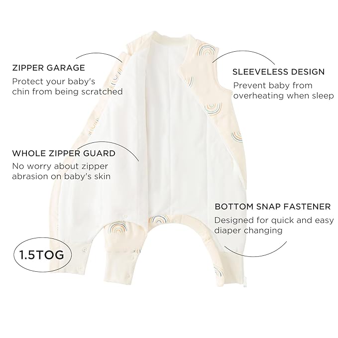 Duomiaomiao 1.5 TOG Toddler Sleep Sack 36-48 Months 100% Cotton Four Season Side Open Zipper Baby Sleep Sack with Feet, Breathable Toddler Wearable Blanket