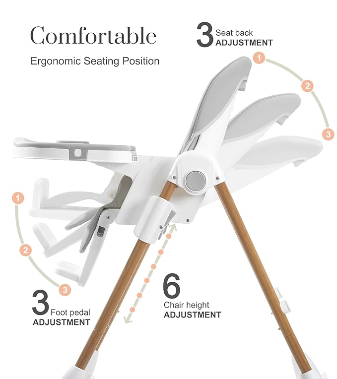 Mallify Foldable High Chairs for Babies and Toddlers, 3-in-1 Convertible Baby High Chair with Removable Soft Cushion and Tray, Adjustable Height & Recline, Lockable Wheels, Ligh Gray