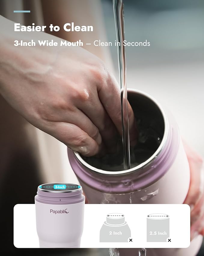 Papablic Portable Bottle Warmer for Home & Travel — 85W Fast Heating, Built-in Sterilizer, 4 Temp Settings, 6 Feeds per Charge, 3-Inch Wide Mouth, Fits Car Cup Holder