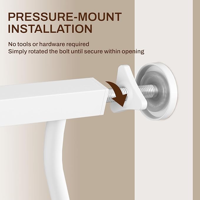 ELEVON Baby Gate for Stairs Doorways, Safety Pet Gate with Auto-Close/Hold-Open Features, Fits Openings 29.1” to 38.5”, 36” Tall, Easy Pressure Mounted Walk Through Baby Dog Gate, White