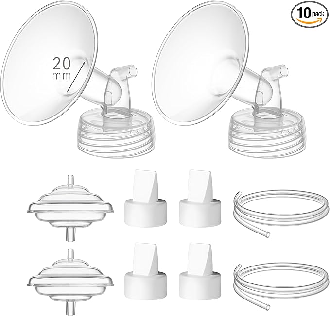 20 mm Flange Set Compatible with Spectra/Motif Luna Wide-Mouth Bottles, Breast Pump Parts Includes Breast Shield Tubing Valve Backflow Protector, Not Original Spectra Accessories