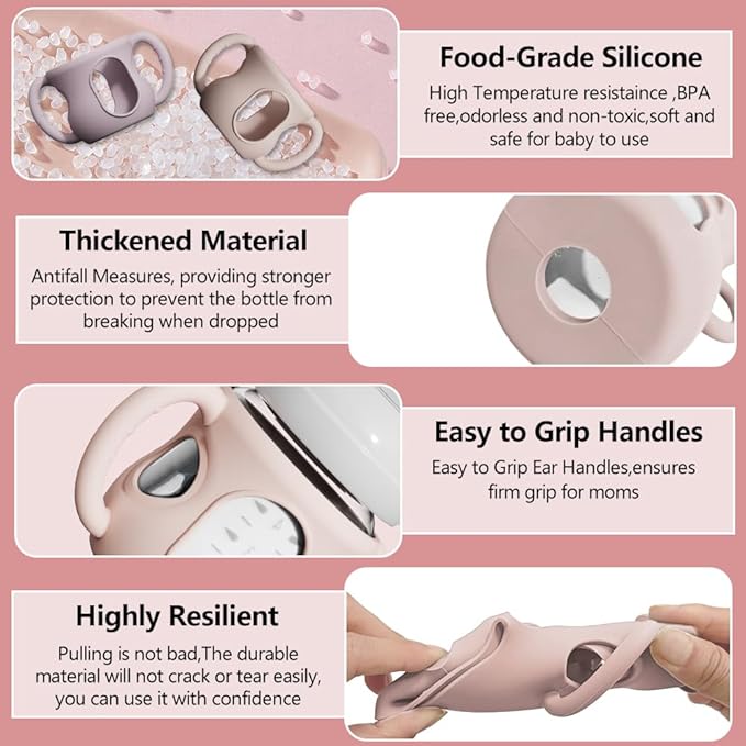 2 Pack Silicone Sleeves for Avent Natural Glass Bottles, Anti Breakage Bottle Holder with Handle, Compatible Philips Avent Glass Natural Bottle 4 oz