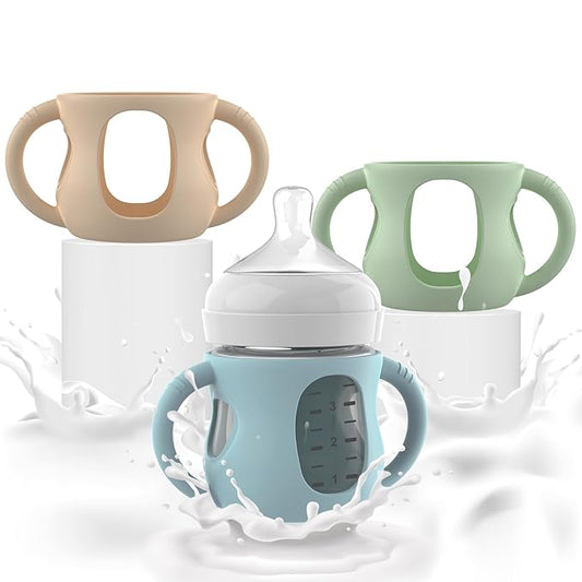 3PCS Philips Avent Glass Bottle Silicone Sleeves with Handles, Compatible with Philips Avent Glass Bottles 4 oz, Suitable for Avent Baby Bottles 4 oz, and Easy to Clean