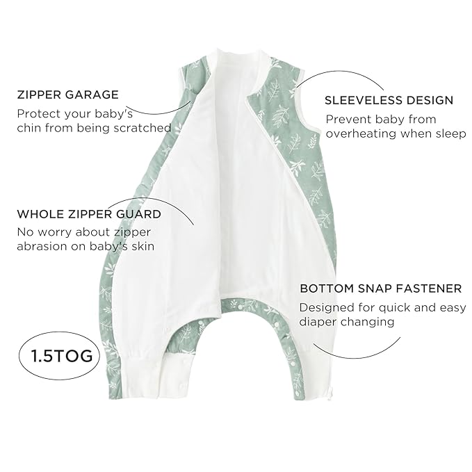 Duomiaomiao 1.5 TOG Toddler Sleep Sack 36-48 Months 100% Cotton Four Season Side Open Zipper Baby Sleep Sack with Feet, Breathable Toddler Wearable Blanket