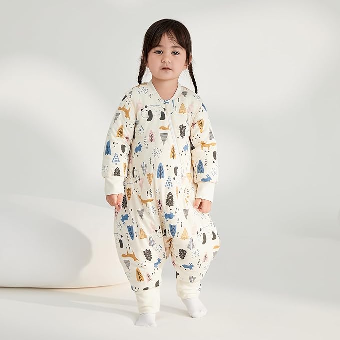 Duomiaomiao Unisex Baby Sleep Sack,3.5 TOG Baby Sleeping Bag,100% Cotton,Winter Cotton Toddler Sleeping Sack with Feet, 2-Way Zipper Sleeping Bag Sack for Early Walkers