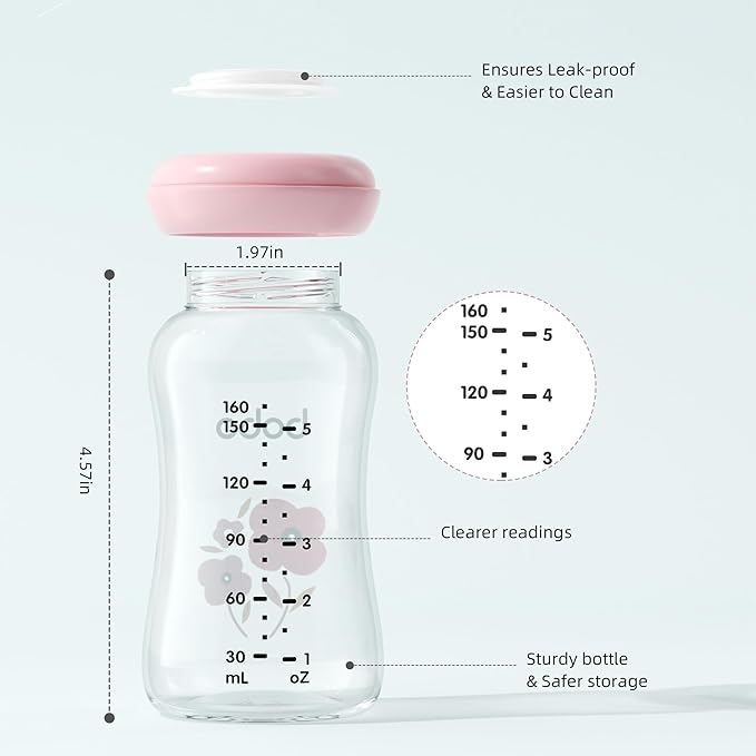 YOHKOH Glass Breast Milk Storage Bottles - 100% Leak-Proof, BPA-Free Breastmilk Storage Containers, Freezer & Dishwasher Safe, Ideal for Nursing Mothers (Red, 5.4oz (Pack of 4))