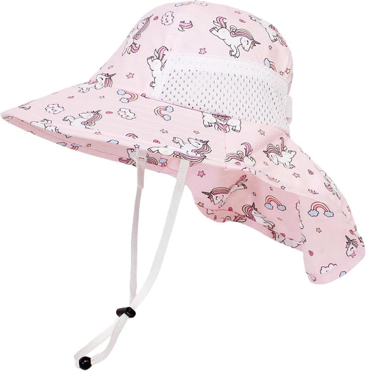 CHUNG Baby Sun Protection Hat Summer Toddler Adjustable UPF 50+ Wide Brim Neck Flap Beach Caps Boys Girls 1-12 Years Kids