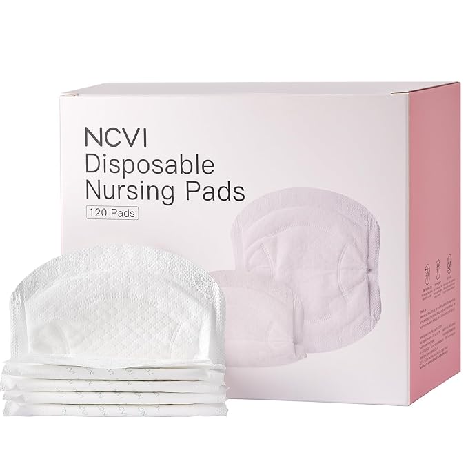 NCVI Nursing Pads Disposable, Super Absorbent and Keep Dry, 120 Count Breast Pads for Leaking Milk, Soft &Thin Nipple Pads for Nursing Moms, Breastfeeding Essentials