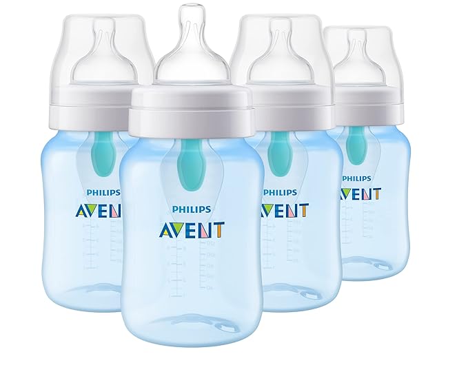Philips Avent Anti-Colic Bottle with AirFree Vent, 9oz, with Flow 2 Nipples, 1m+, 4pk, Blue, SCY703/24 (Pack of 6)