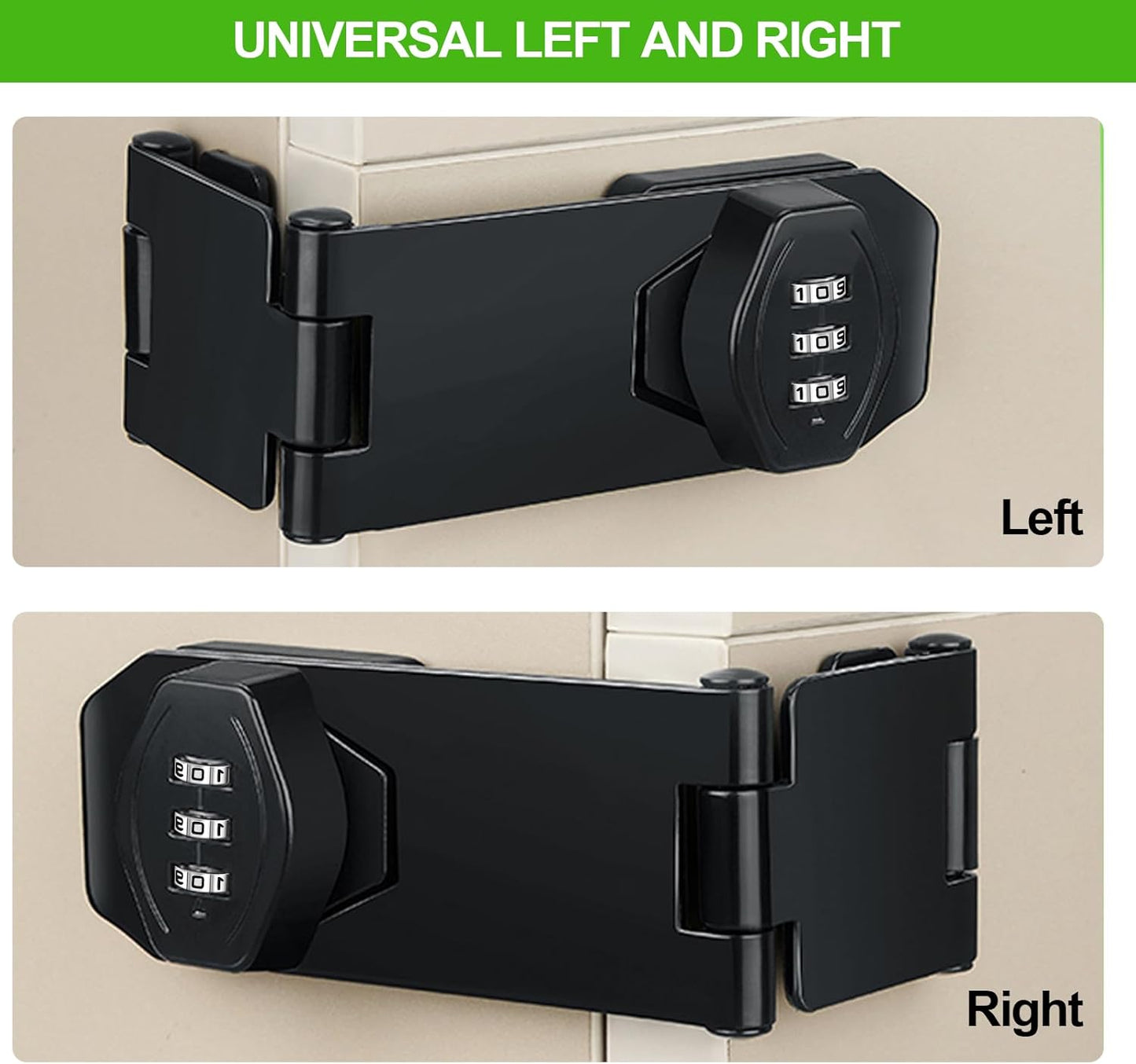 1 Pack Password Rotary Hasp Locks, Collapsible Solid 304 Stainless Steel File Cabinet Lock Desk Drawer Lock, for 90 Degree and 180 Degree Drawers, Dabinets, Doors, Flip Barn Door, Outdoor (Black)