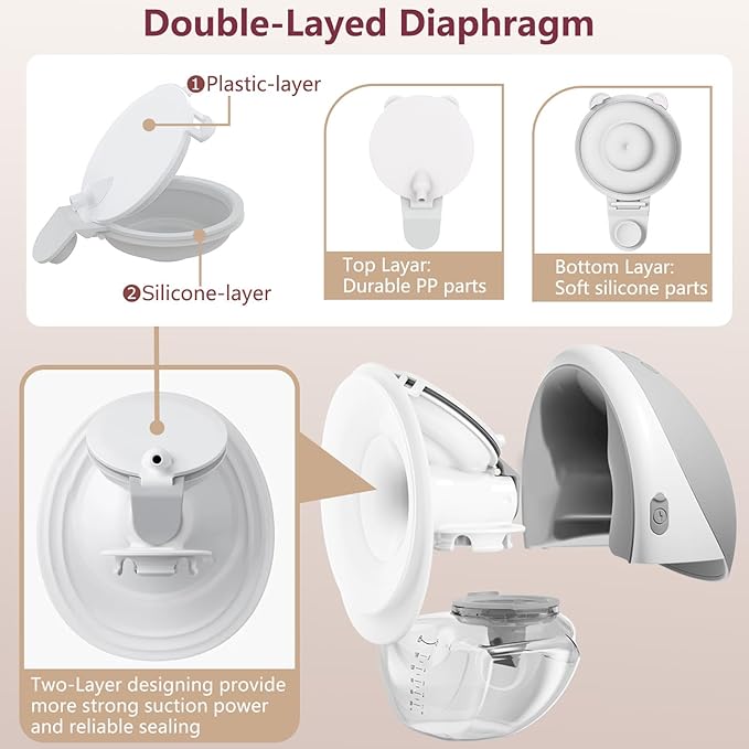 2PC Double-Layed Diaphragm Replacement Accessories for Momcozy Upgraded Mobile Flow M9 Breast Pump,Diaphragm Same As OEM, Replace for Momcozy Upgraded M9 Diaphragm, Not Original Parts, Gray