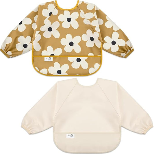 Long Sleeve Baby Bib, Waterproof Fabric, Catch-All Pocket, Baby Smock Bib, Adjustable Sleeves