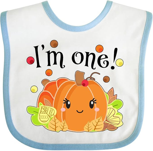 inktastic I'm One- Pumpkin Birthday Autumn Baby Bib