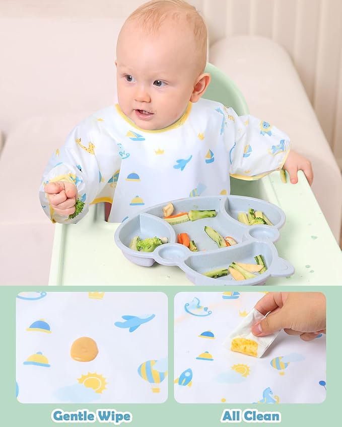Lictin Long Sleeve Bibs 5 Pack - Baby Bibs, Waterproof Toddler Bibs, Baby Smock for Eating, Baby Bibs for Feeding Teething